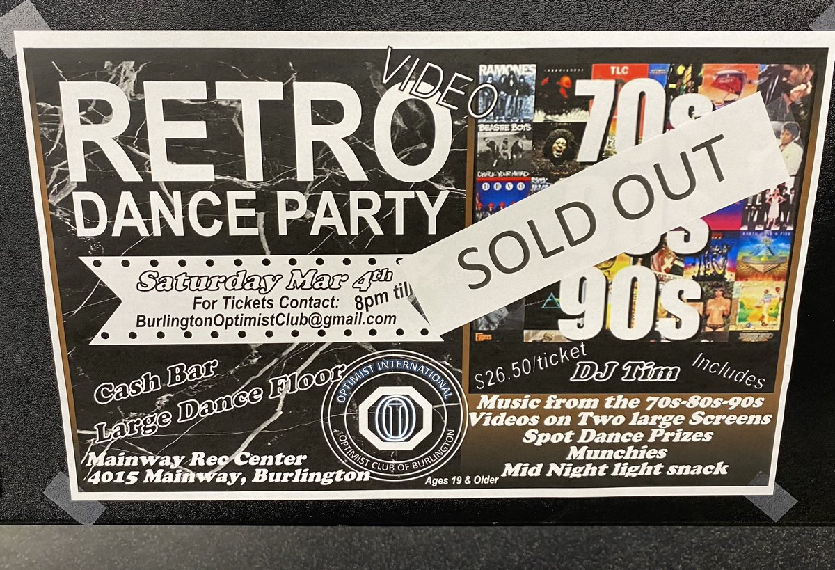 OptimistsBurl's tweet photo. Optimist Club of Burlington’s SOLD OUT Retro Dance Party has started! https://t.co/y2WG8X9Iul