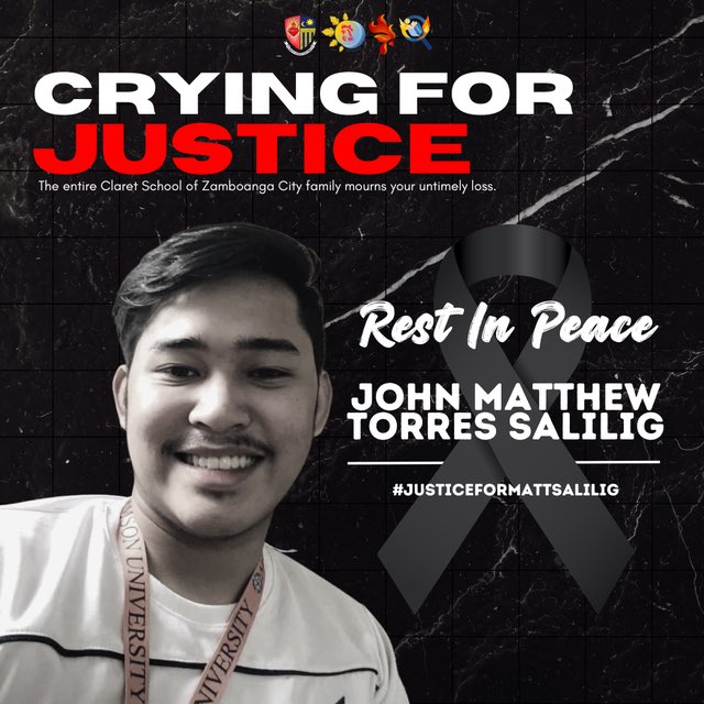 claret_rt's tweet photo. In times of demise and sorrow, the community speaks. 

Fraternities are built under the tenets of friendship, leadership-brotherhood, but what happened to our fellow Zamboangueño, John Matthew Salilig, was not in any way an expression of true brotherhood and camaraderie. https://t.co/5dII35rAKJ