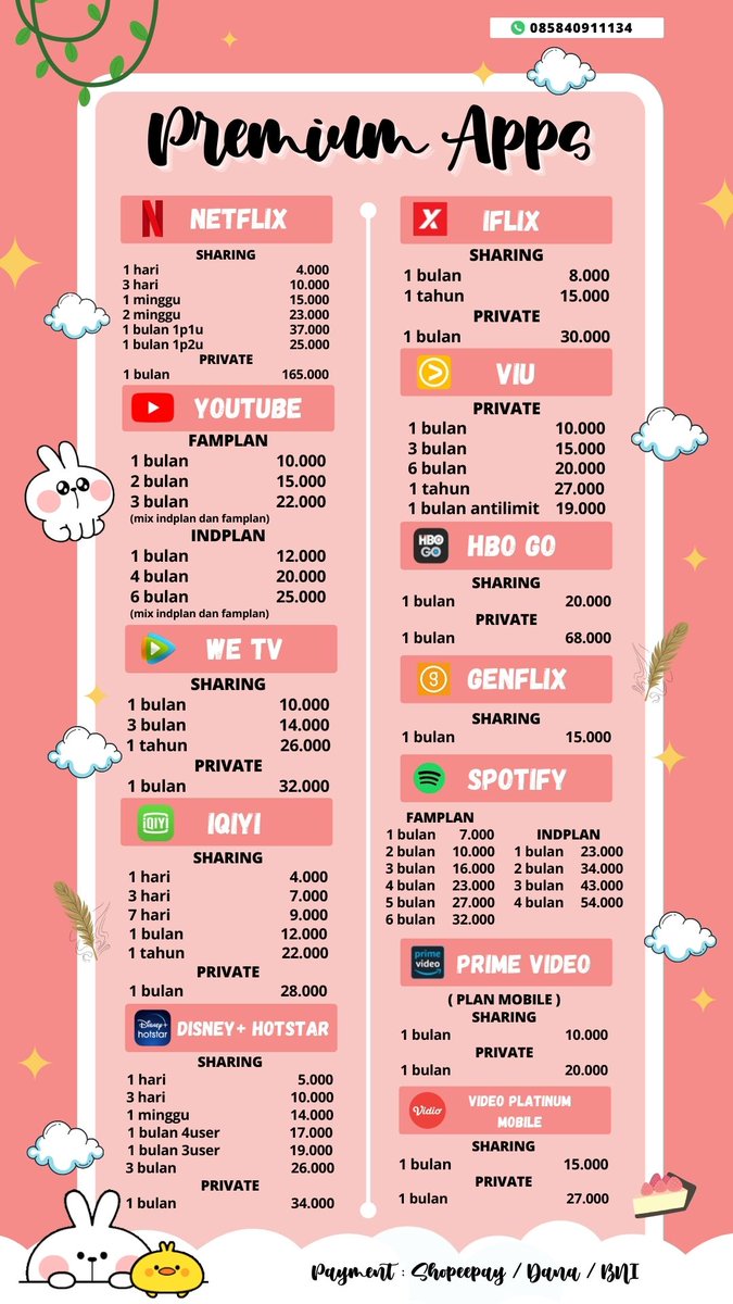 yyaaabackup's tweet photo. hiii guys!!✧⁠◝⁠(⁠⁰⁠▿⁠⁰⁠)⁠◜⁠✧

akkk jual apk premium loh!!🙌🏻 start 8k ajaa, murah banget kan?🤩 aku jgggg jual acc kosongan &amp; bisa top up game!!! yukkk buruan yukk diambil, keburu keabisannnn xixi!!😚🙆🏼‍♀️✨ 
yuk dm!!

 #zonauang #zonajajan #zonaba  #netflixmurah https://t.co/eRvV3W4R9K