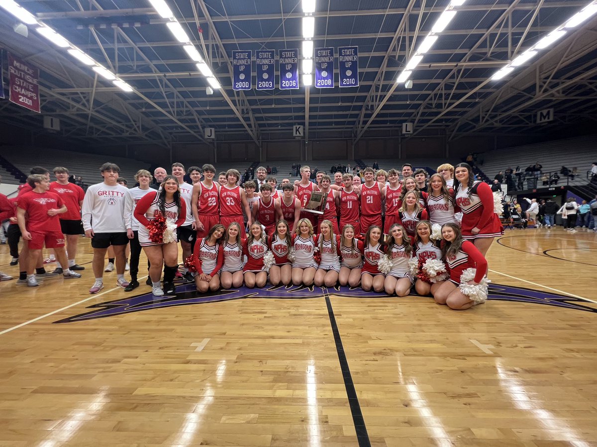 The 2023 boys basketball sectional champion New Palestine Dragons