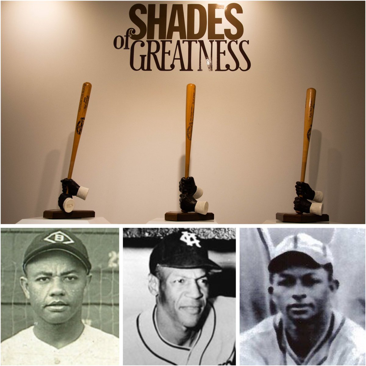 nlbmprez's tweet photo. Artist Raelee Frazier’s “Hitters Hands” are part of our SHADES OF GREATNESS art exhibit on display thru May 7 at the @TopekaLibrary! The bronze hands holding Louisville Slugger bats from l-r: Ted “Double Duty” Radcliffe, Buck O’Neil &amp; Byron Johnson. @VisitTopeka @topekajournal RT https://t.co/l347uhV994