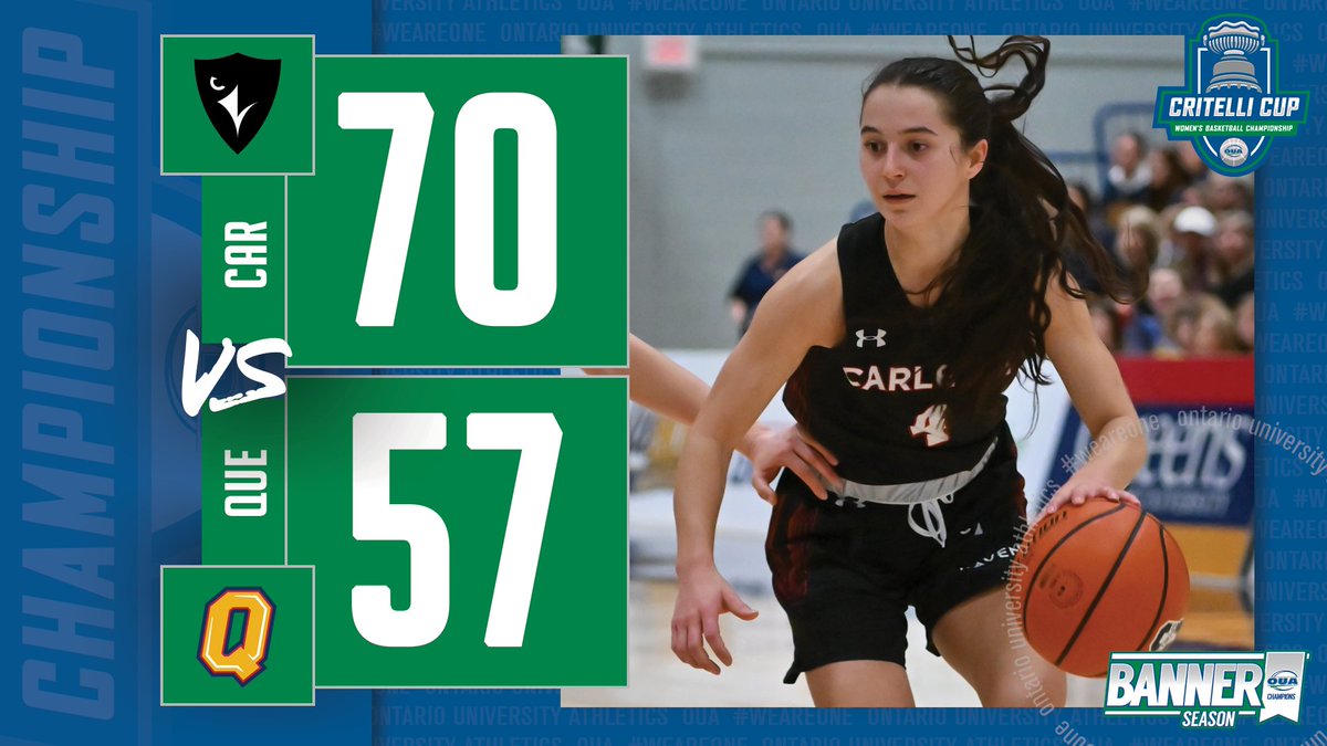 Ontario University Athletics (@ouasport) on Twitter photo FINAL SCORE 🏀
<a href="/CURavens/">Carleton Ravens</a> | 70
<a href="/queensgaels/">Queen's Gaels</a> | 57
Putting their foot down on both ends of the floor in the second half, <a href="/CURavensBBall/">Carleton Ravens Basketball</a> bests the Gaels to claim the #CritelliCup Championship! 🏆
💻 oua.tv / <a href="/cbcsports/">CBC Sports</a> / <a href="/cbcgem/">CBC Gem</a>
#WeAreONE | #BannerSeason FINAL SCORE 🏀
<a href="/CURavens/">Carleton Ravens</a> | 70
<a href="/queensgaels/">Queen's Gaels</a> | 57
Putting their foot down on both ends of the floor in the second half, <a href="/CURavensBBall/">Carleton Ravens Basketball</a> bests the Gaels to claim the #CritelliCup Championship! 🏆
💻 oua.tv / <a href="/cbcsports/">CBC Sports</a> / <a href="/cbcgem/">CBC Gem</a>
#WeAreONE | #BannerSeason