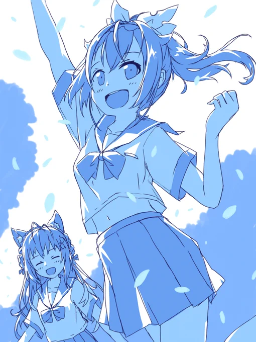 次回のお絵描き下描きはこんな感じいろはちゃんとこよちゃんですそろそろ春っぽい絵が描きたかったので#いろはにも絵を #こよりすけっち 