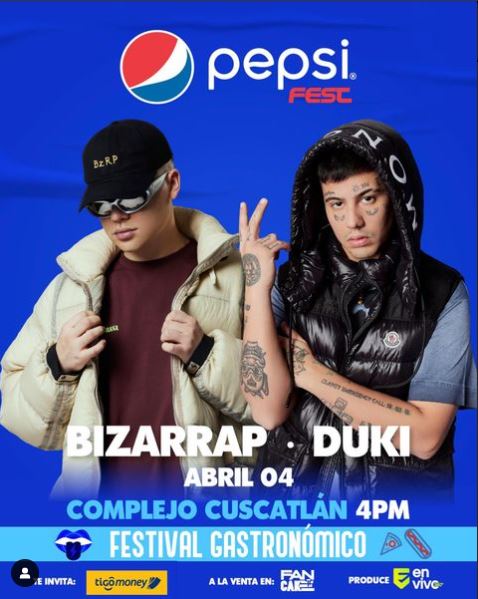 elsalvador's tweet photo. #DeDiversión | ¡@bizarrap y @DukiSSJ en #ElSalvador! Los músicos argentinos de género urbano se estarán presentando el próximo 4 de abril en el Pepsi Fest. https://t.co/na55JAKArP