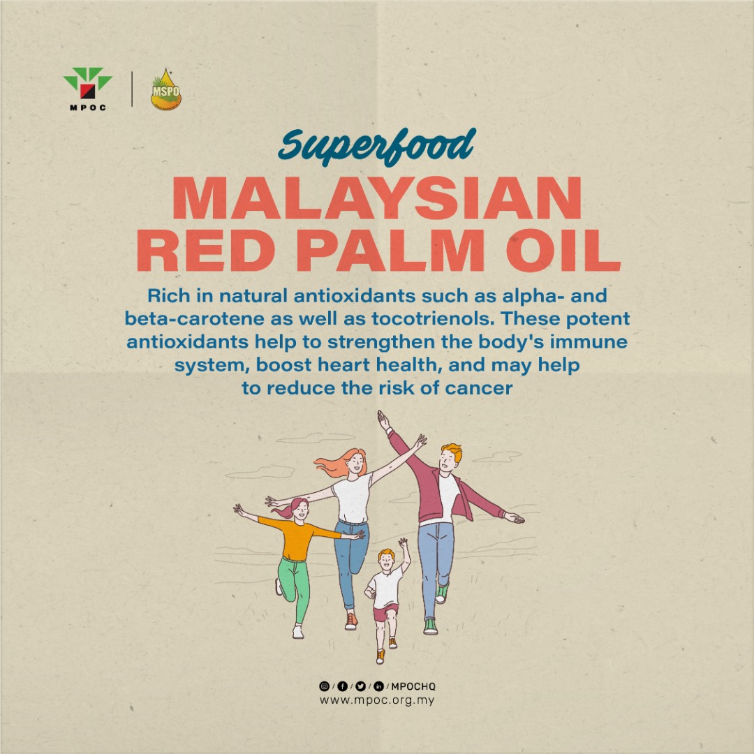 mpocHQ's tweet photo. Why is #MalaysianRedPalm Oil labelled as a #superfood?

The Malaysian Red Palm Oil superfood status is attributed to its high level of natural antioxidants,  beneficial in strengthening the immune system, boosting heart health, &amp; they may also help to reduce the risk of cancer. https://t.co/mB9mCgcAcK