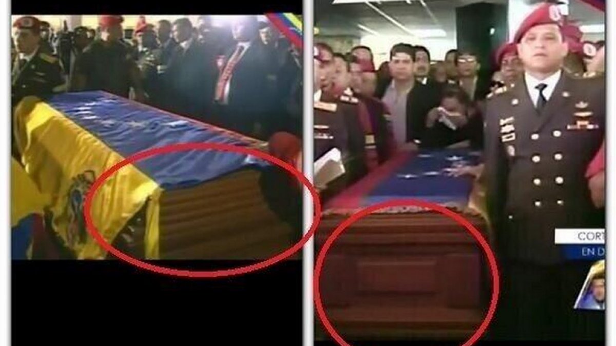 luzmarquez1415's tweet photo. #ReporterosDeCalle 
No se dieron cuenta de las urnas que eran diferentes. Una urna iba al Cuartel de la montaña con el muñeco de cera y la otra donde iba el verdadero cuerpo de Chávez fue enterrado en secreto en la finca de su madre . Nos mintieron mitómanos @NicolasMaduro https://t.co/XaP20uopbw