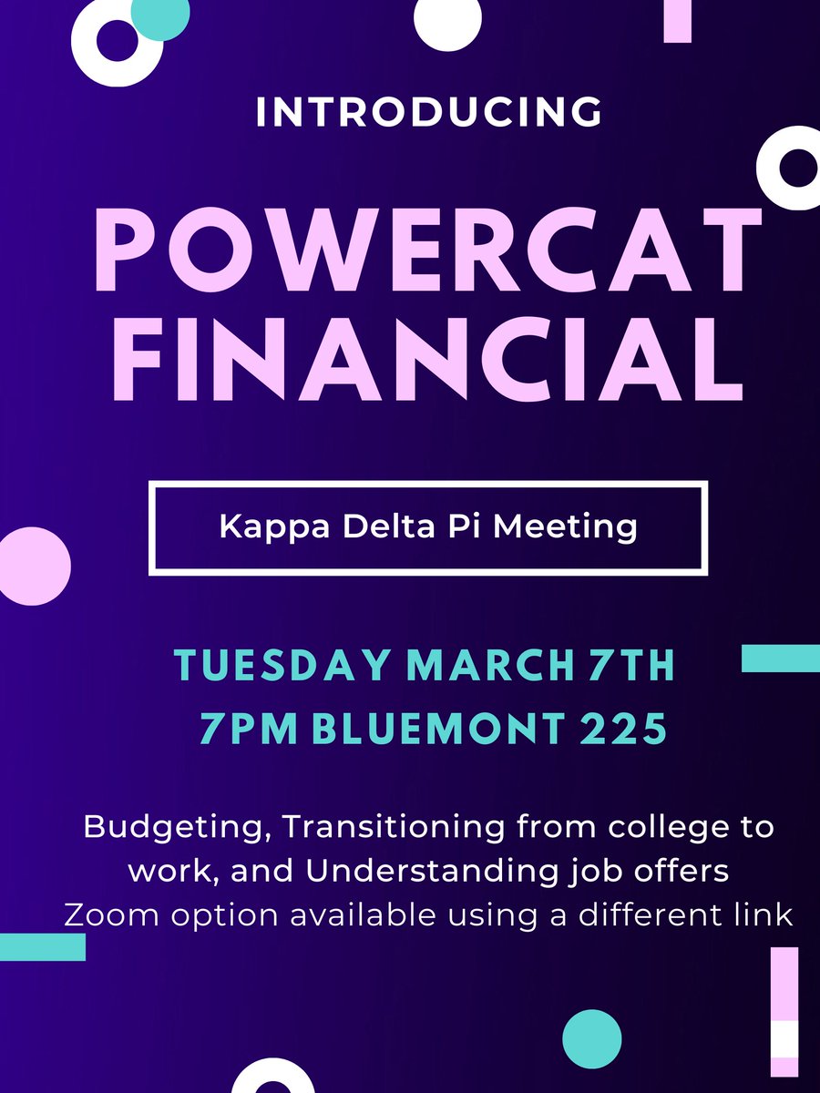 It's time for our March Meeting!! We will be joined by two financial counselors from Powercat Financial to speak to us about budgeting as educators and transitioning from college into work and understanding job offers.
See you there!!
