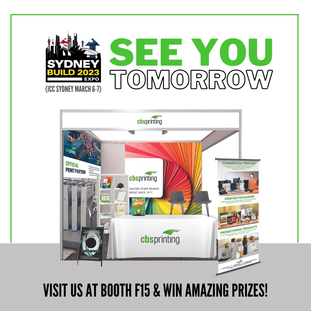CbsPrinting's tweet image. We are excited to meet you! Doors open at 9am! 
Make sure to drop by our booth (F15) tomorrow to get the best printing deals!

#sydneybuild #cbsprinting #iccsydney #expo #tradeshow #printing