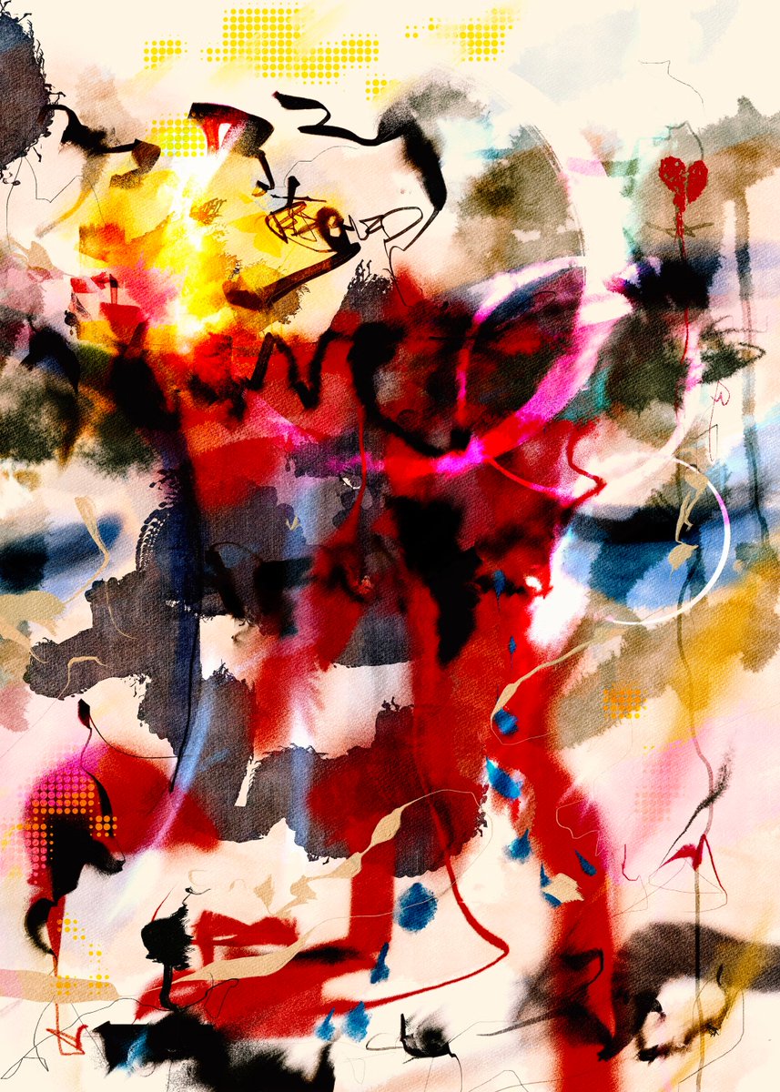 Gm fam! So excited 2 win an auction 4 "parched" by <a href="/theeseanmartin/">THEESEANMARTIN</a> ! Sean describes this style as Abstract Emotionism. I love the motion in the work &amp; the way the colors &amp; shapes subtly define a head in the middle of the piece. Here's a link 2 Sean's work: theeseanmartin.xyz