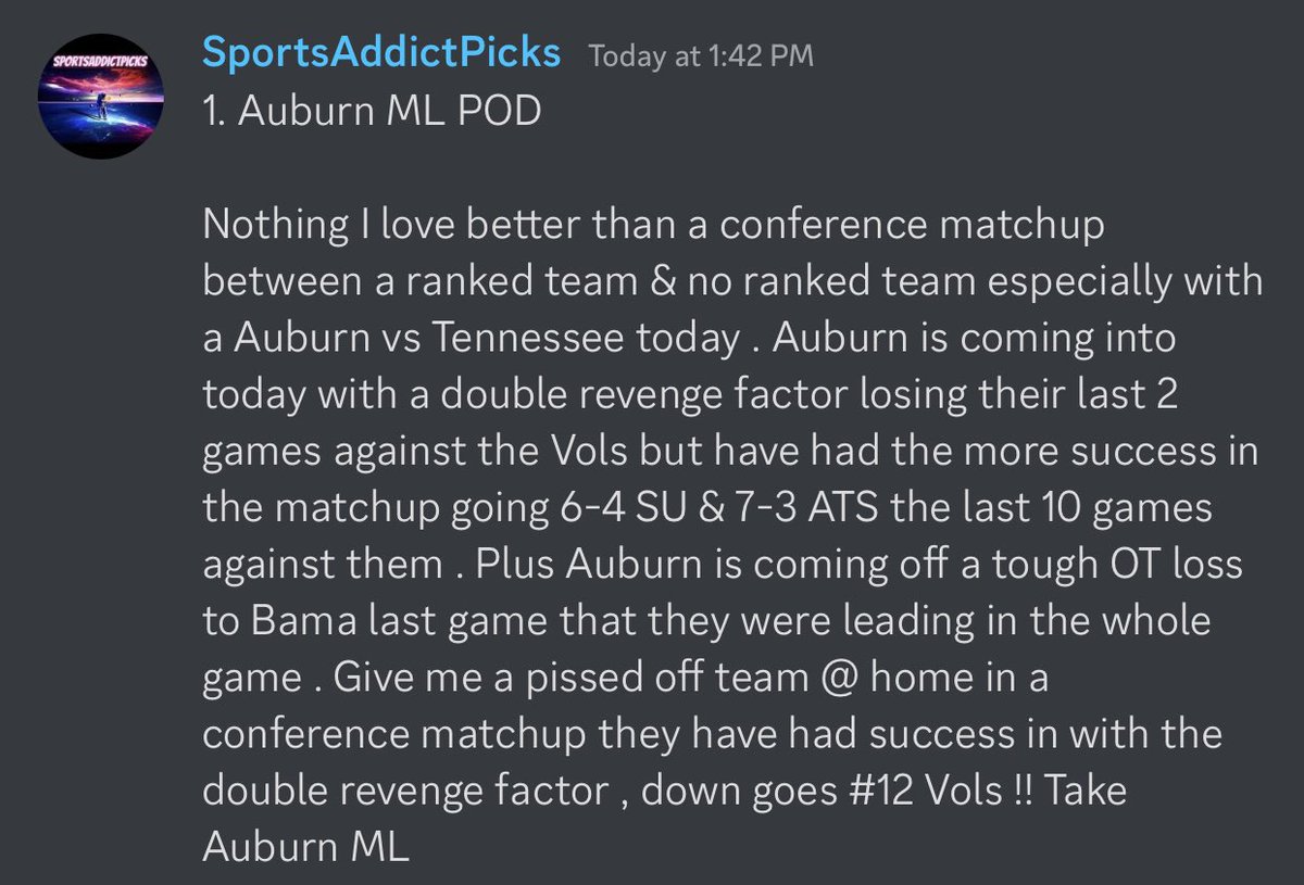 SA_Picks305's tweet photo. Auburn ML POD ✅🔒

Another ☝🏼 , VIP is on another level RN 🔥

If you still haven’t jumped onboard 🚀, 
What are you waiting for ?! 💤

LINK IN BIO , SIGN UP NOW !

#sportsbettingpicks #sportsbettingtwitter #GamblingTwiitter #FanDuel #DraftKings #BarstoolSportsbook https://t.co/E1IPRr2Nvw