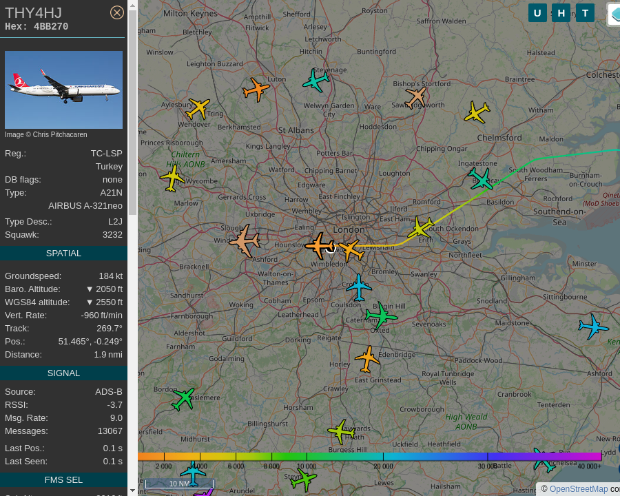 #THY4HJ TC-LSP A321 271NXSL Turkish Airlines n/a-LHR n/a to Heathrow Airport: 0.4 mi away @ 2625 ft and 51.2° frm hrzn, heading W @ 224.0mi/h 21:47:20. #Putney #SW15 #ADSB