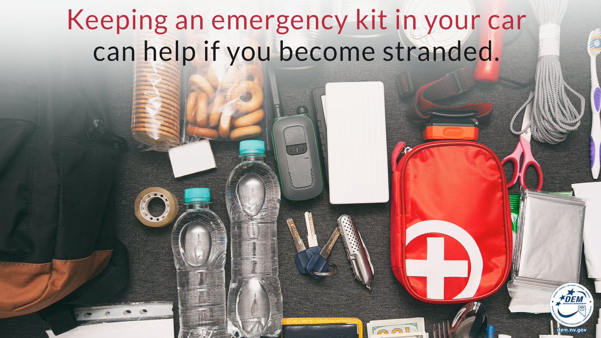 NVEmergencyMgmt's tweet photo. Snow is in the forecast this weekend; check road conditions & prep your #emergencycarkit before heading out.
✅ Blankets, jumper cables & a phone charger
✅ Gather snacks, H2O, a flashlight & batteries
✅ #Firstaidkit, pet food & supplies for the kids
Go: https://t.co/cj8aT1VOUd https://t.co/OV6LAxKXTx