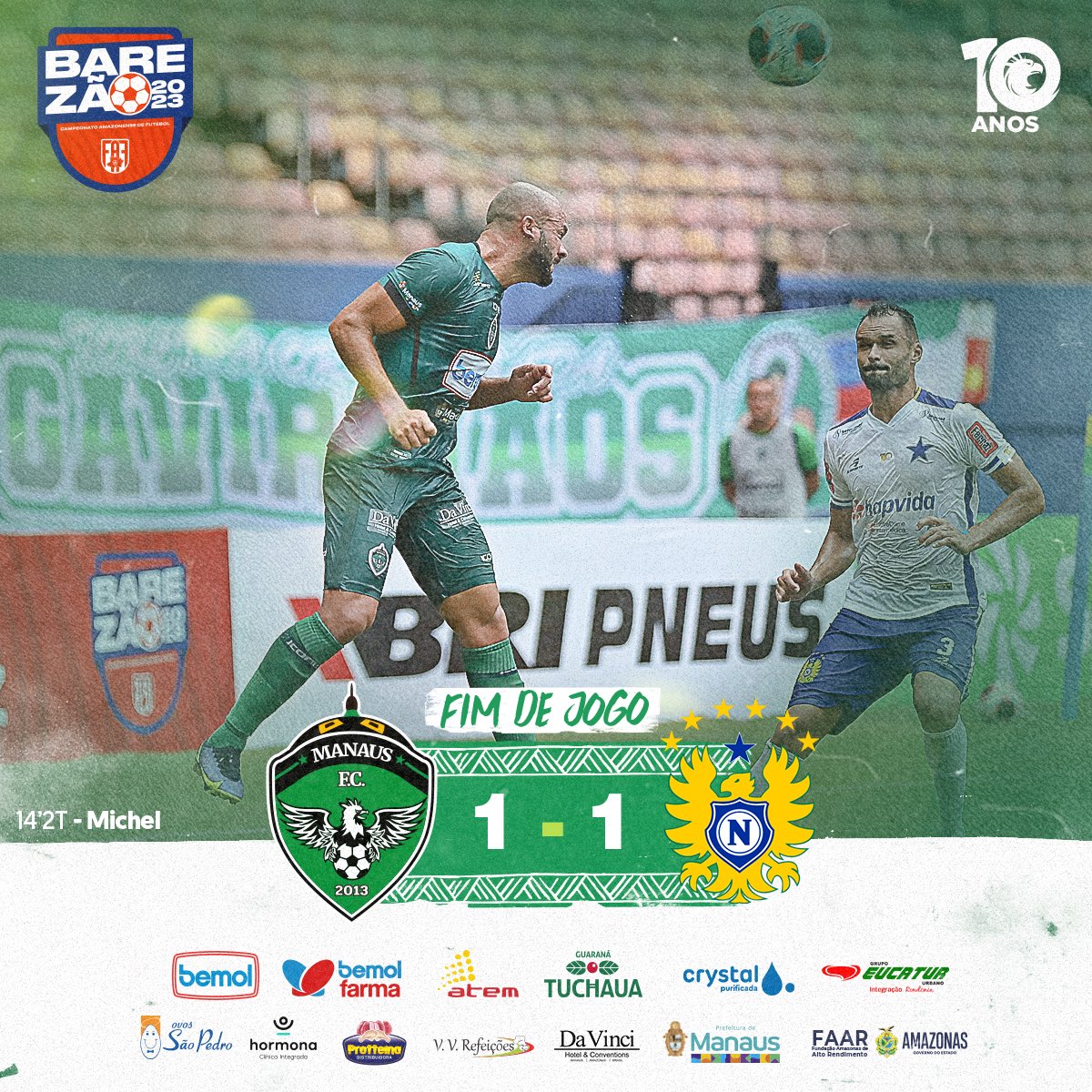 oficialmanausfc's tweet photo. Fim de jogo na Arena da Amazônia.
Agora é ir para o mata-mata pelas quartas do #Amazonense23, jogar contra o Nacional em partidas de ida e volta.
📸 @IsmaelM37439816 https://t.co/9tWeA8XYnv