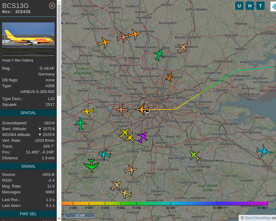 #BCS13G D-AEAP A300 B4-622RF DHL Air FRA-LHR Frankfurt Airport to Heathrow Airport: 0.4 mi away @ 2650 ft and 51.9° frm hrzn, heading W @ 221.0mi/h 21:51:59. #Putney #SW15 #ADSB