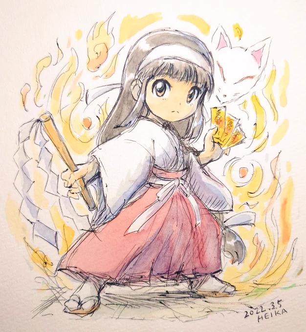 さて3月5日!巫女の日!はい寝落ち!なので去年描いた巫女さん召喚!#巫女の日 #カイ #小夜 