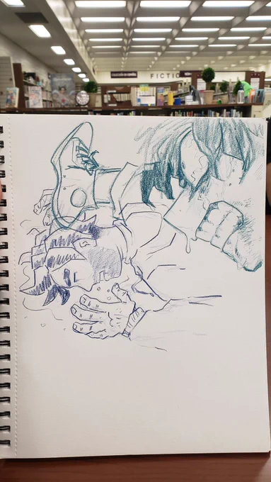 I was just practicing doodling but I accidentaly drew angry deku kicking drunk shane 