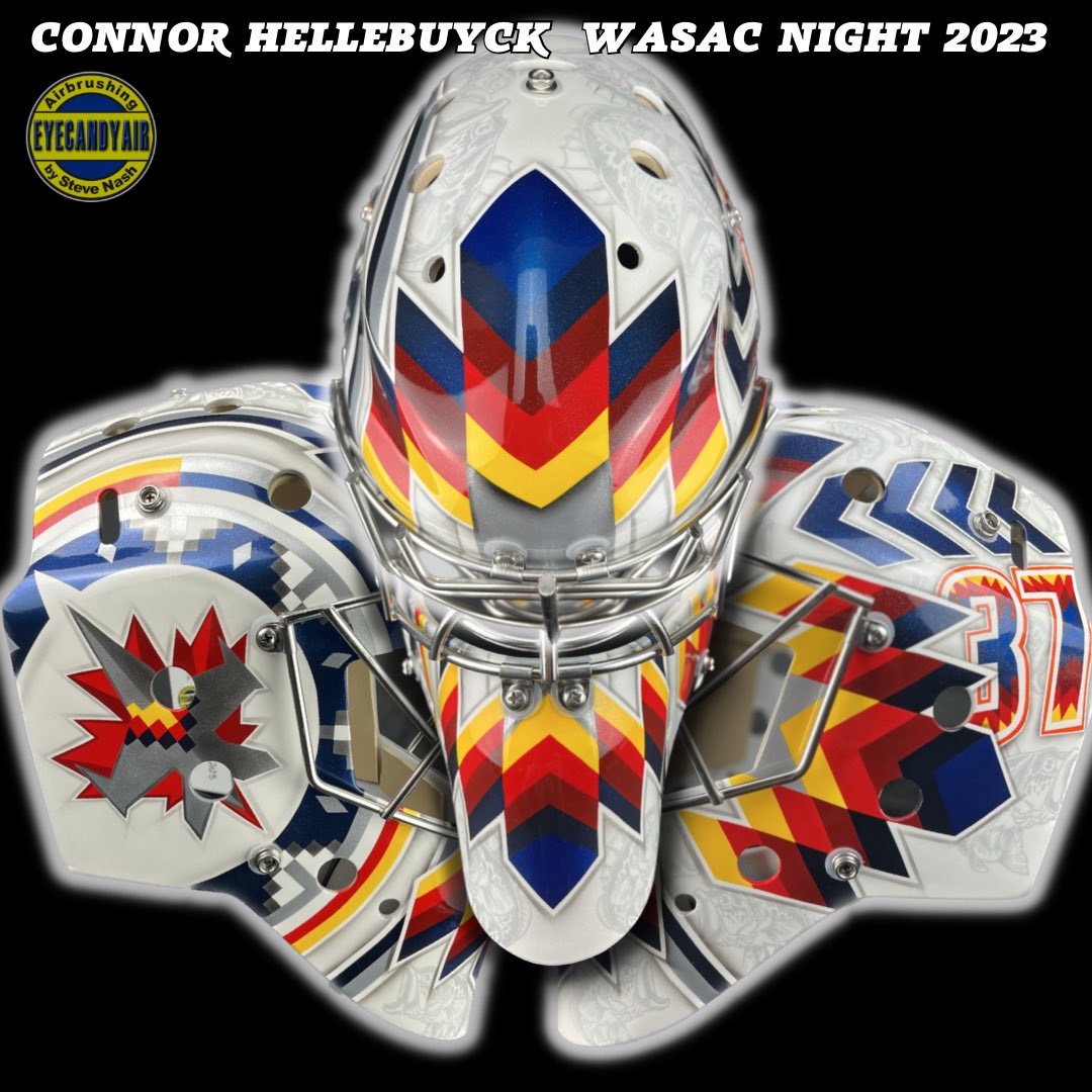 Eyecandyair's tweet image. Some still pics of Connor Hellebuyck’s @NHLJets ✈️ goalie mask for WASAC Night 🧡🏒 

Hand drawn and airbrushed 🎨 by Steve Nash of @Eyecandyair (on a @Progoalie) 

@wasacnews @NHL #GoJetsGo  #NHL #WASACNight #HockeyTwitter