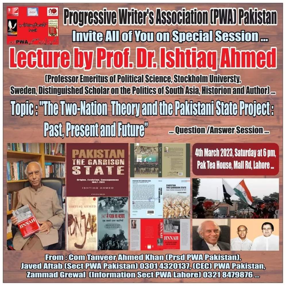 MazareeSahib's tweet photo. An open discussion by Dr. @IshtiaqLahori  on the topic "The Two-Nation Theory and the Pakistani State Project : Past, Present and Future"
📍Pak Tea house Anarkali https://t.co/6nE8XjjQ0f
