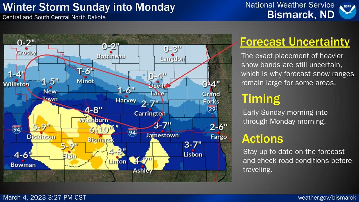 NWS Bismarck on Twitter "⚠️ Saturday afternoon winter storm update ️