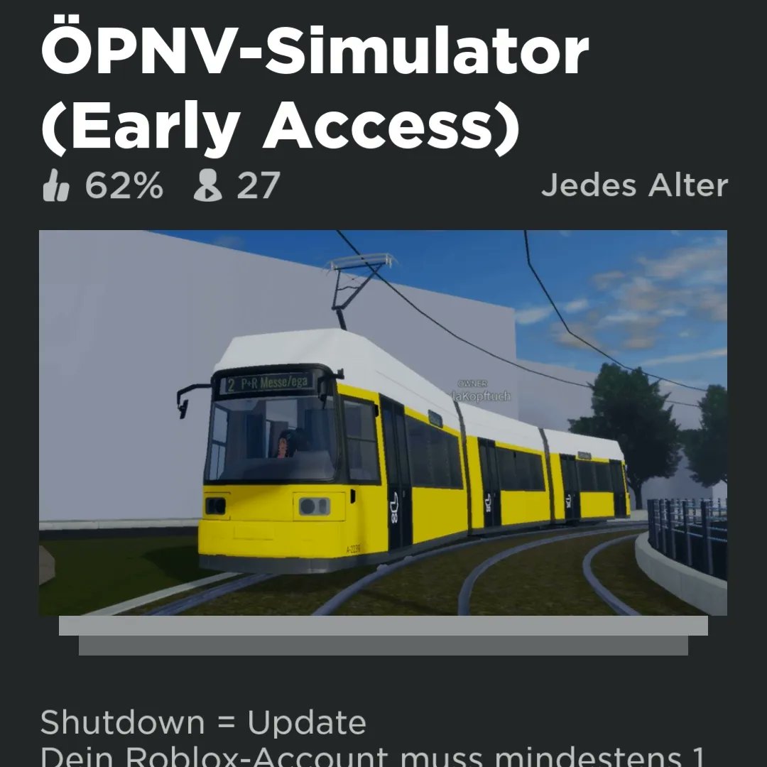 LOMLA_Modding's tweet photo. #Roblox #TramsOfGermany
Umbenennenung:
DE: ÖPNV-Simulator
EN: Public Transport Simulator https://t.co/9Nfgxrug0B