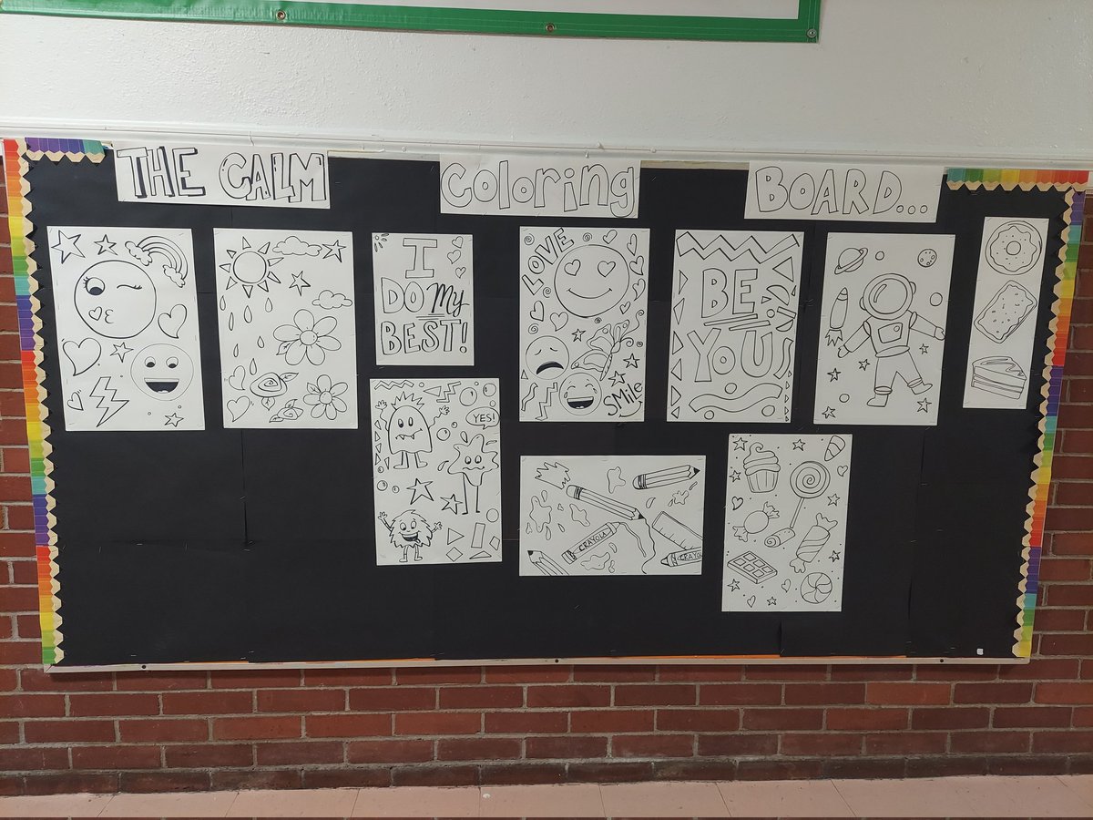 My board is extremely low. My ❤️ breaks when artwork is ruined by hallway traffic. IDEA💡:place artwork higher on the wall while my board becomes THE CALM COLORING BOARD.  Ss take a break, grab a marker &amp; color. <a href="/ops_district/">Orange Public Schools</a> <a href="/HeywoodSTEM/">Heywood Avenue School</a>