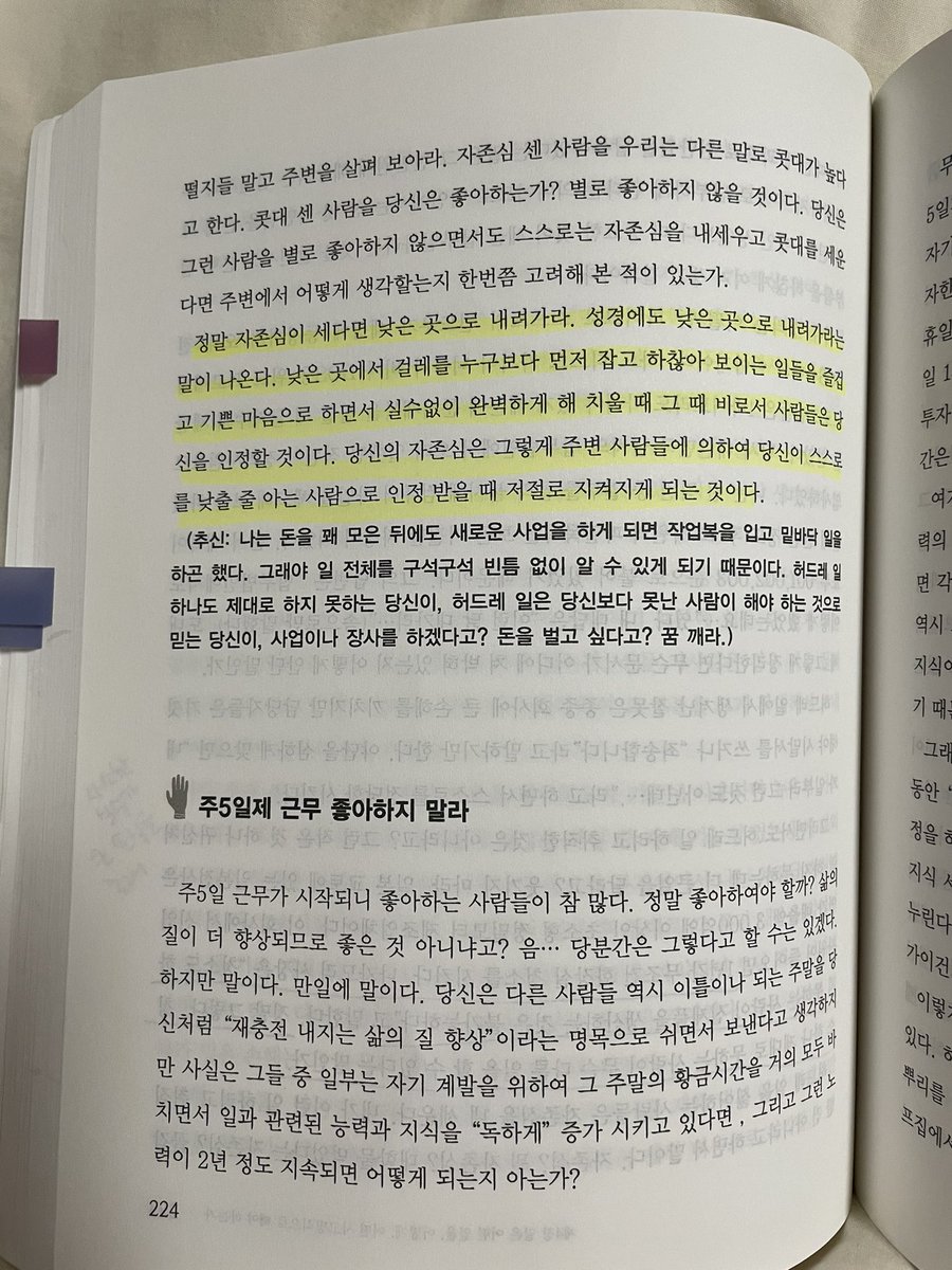 세이노의 가르침. 그 책의 핵심은 이 두가지라 생각하는데요

1. 남들이 하기 싫어하는 일을 하라 
2. 자신의 이야기를 하라

제가 돈공부 처음 시작했을 때 저 두가지를 적용 했습니다. 

1. 월 200 알바 시작하고 대출로 빌라 사서 셰어하우스 하고 저는 거실에서 생활
2. 그 이야기를 브런치에 썼음
