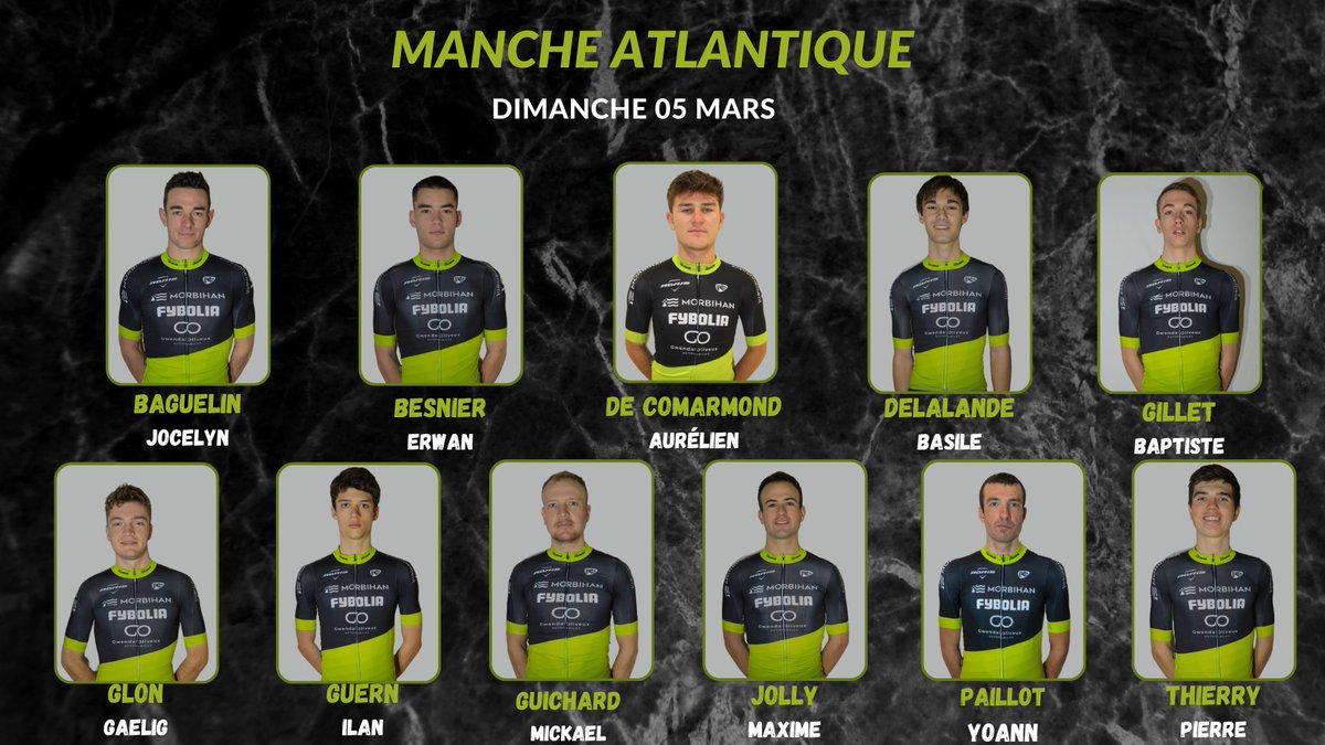 [👥 Composition] 

L’heure de la mythique Manche Atlantique a sonné !
Demain les Fyb’s prendront le départ de cette classique et sa terrible côte de Cadoudal 👊

Voici la compo ci-dessous : ⬇️