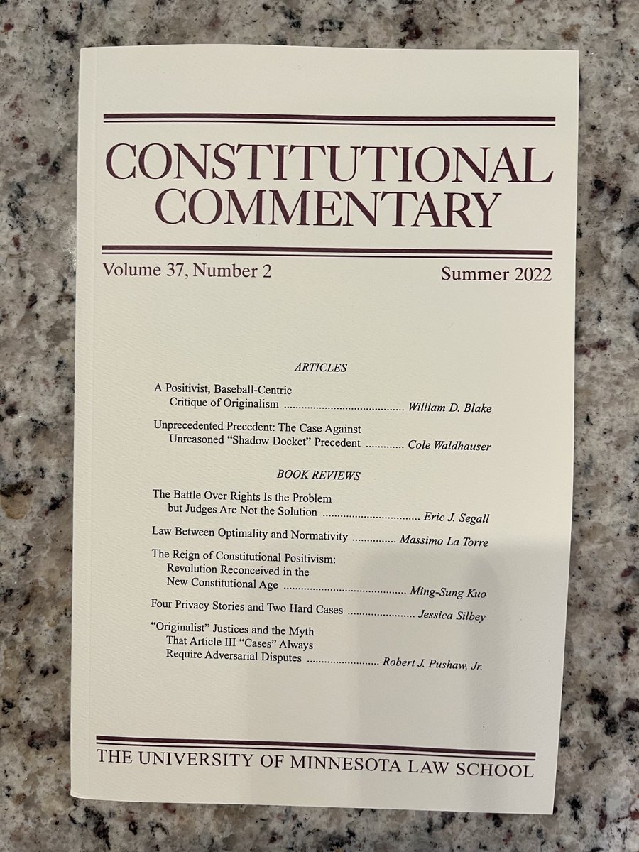 ProfWBlake's tweet photo. Offprints are here!����

In this paper, I critique the argument, made by @RandyEBarnett and others, that originalism provides the only legitimate method of constitutional interpretation. I document how constitutions (&amp; the baseball rulebook) provide interpretive instructions (1/2) https://t.co/ysE6kAA2y4