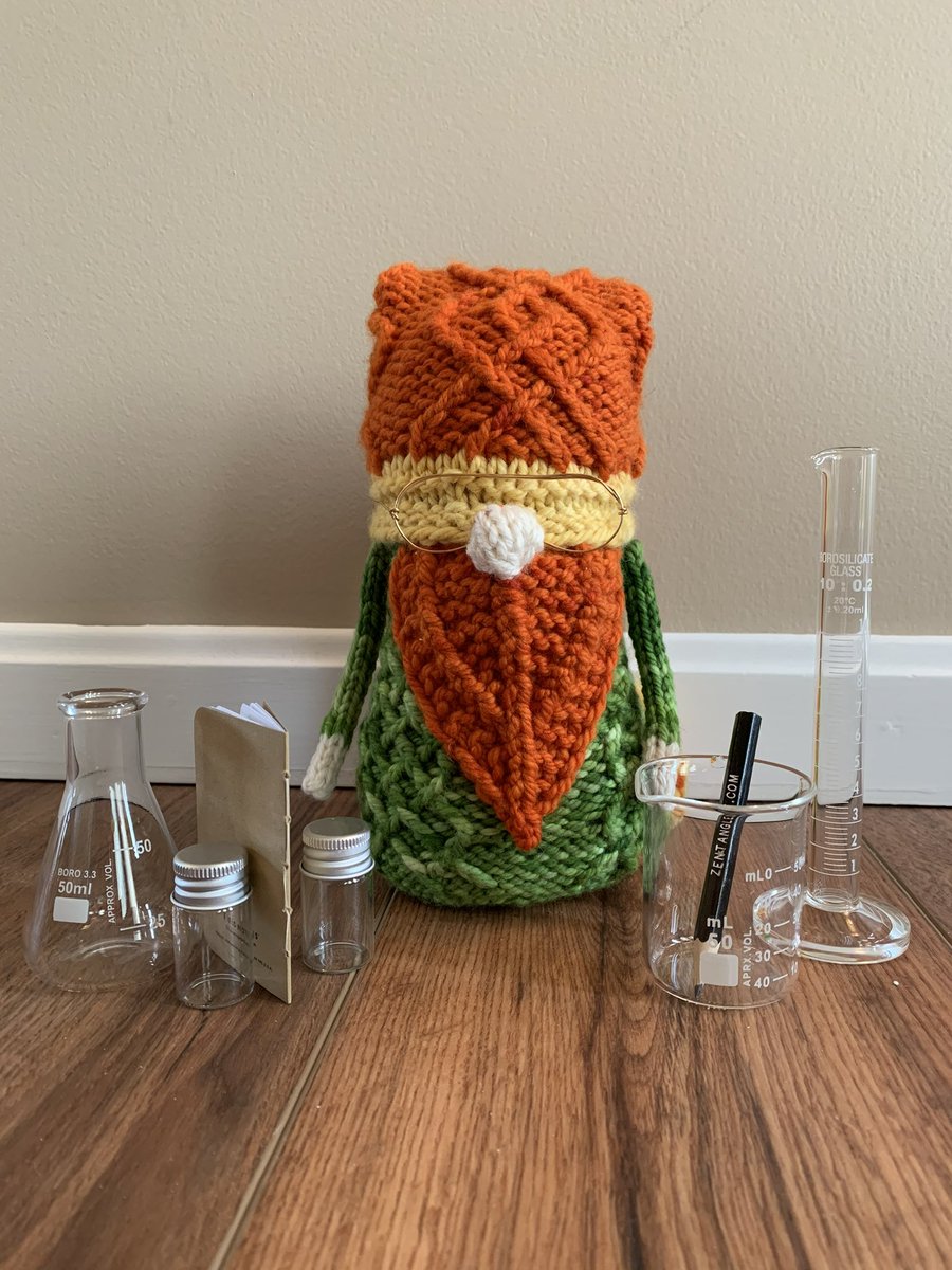 LisaHuston88's tweet photo. @kgrantwrites @stephanieburgis My sister knits them!  She made me a scientist gnome for. Heist as a few years back. You have to look really closely to see his “safety glasses” 😆 https://t.co/F5xO1caPrW