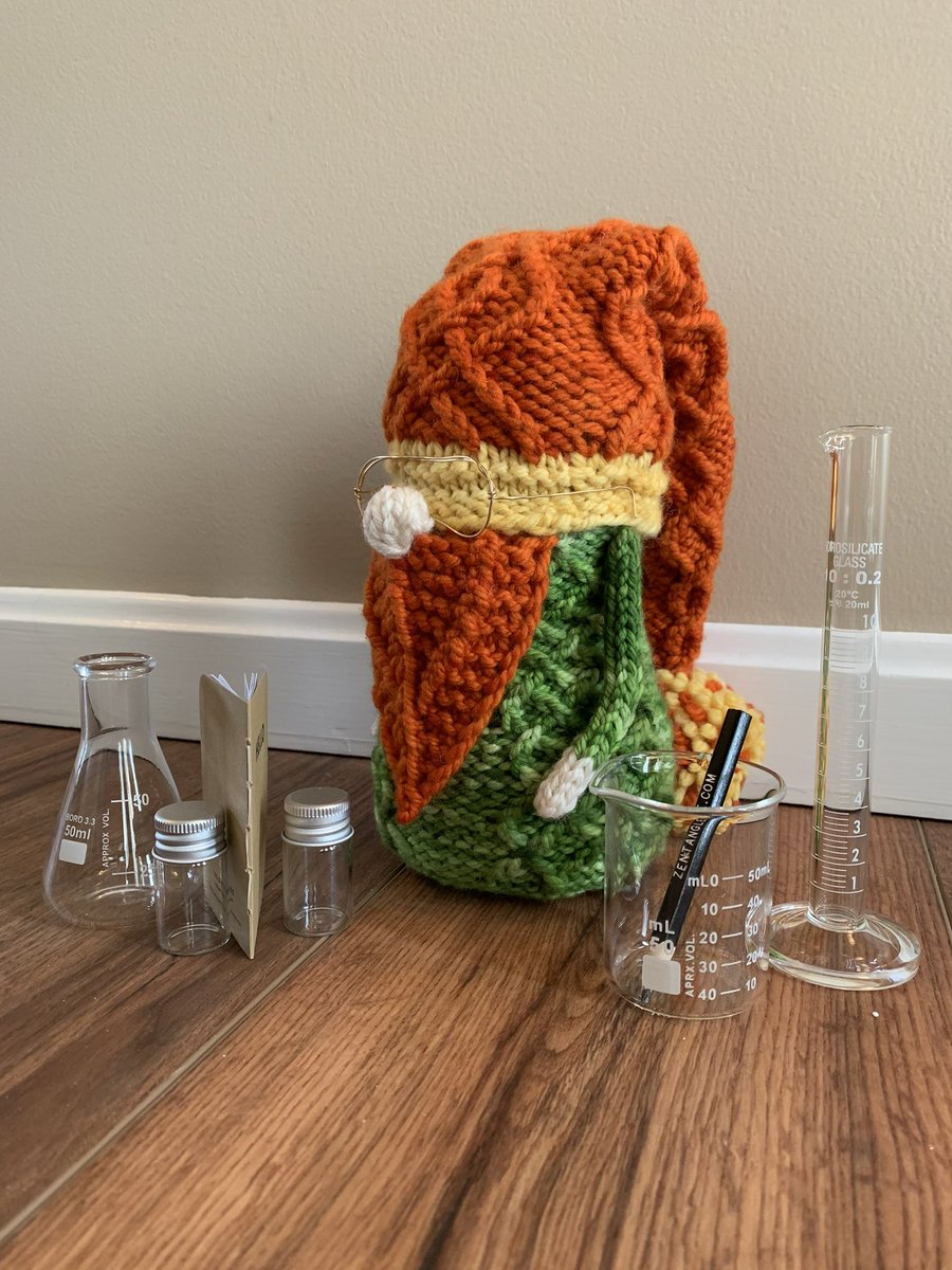 LisaHuston88's tweet photo. @kgrantwrites @stephanieburgis My sister knits them!  She made me a scientist gnome for. Heist as a few years back. You have to look really closely to see his “safety glasses” 😆 https://t.co/F5xO1caPrW