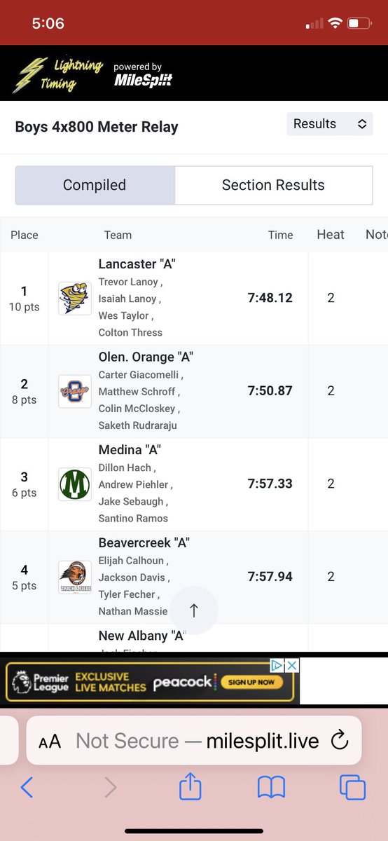 OHMileSplit's tweet photo. The Lancaster boys run a 7:48.12 to set a new state meet record in the 4x800m relay. @oatccc https://t.co/NcskWMG7Oh