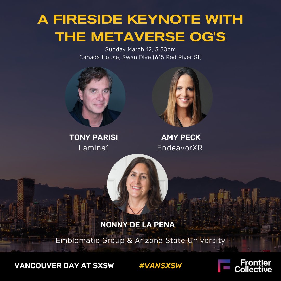 auradeluxe's tweet photo. One week from tomorrow! Can't wait to share a stage with these two #Metaverse badasses @sxsw #SXSW
@ImmersiveJourno @AmyPeckXR
Brought to you by
@dburgar @FrontierBC
https://t.co/pwRDT6XIDf https://t.co/CmK1gTC9Lo