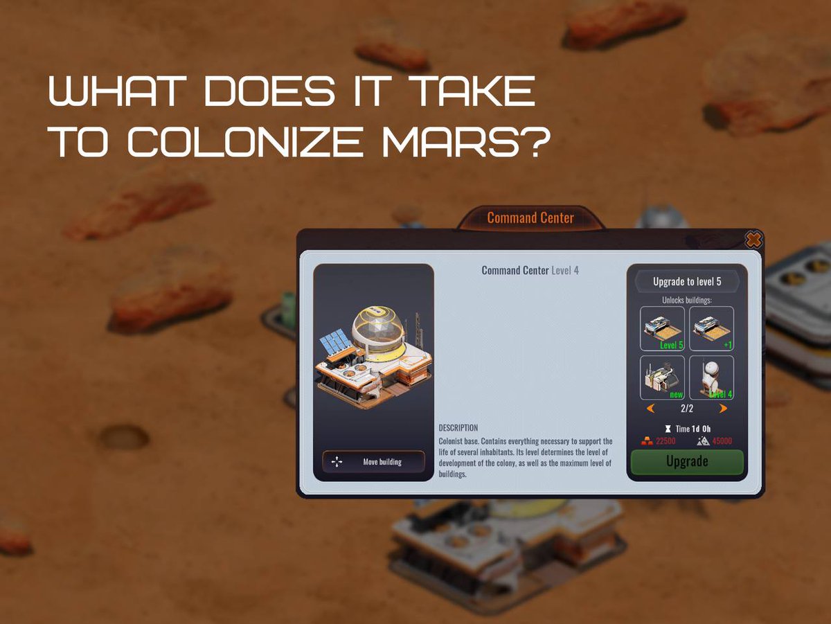 🛸 What does it take to colonize Mars? 

To conquer the Red Planet, you will need more than just liquid resources! Develop the infrastructure of your lands and be the first to get access to advanced features. 

#P2E #BSC