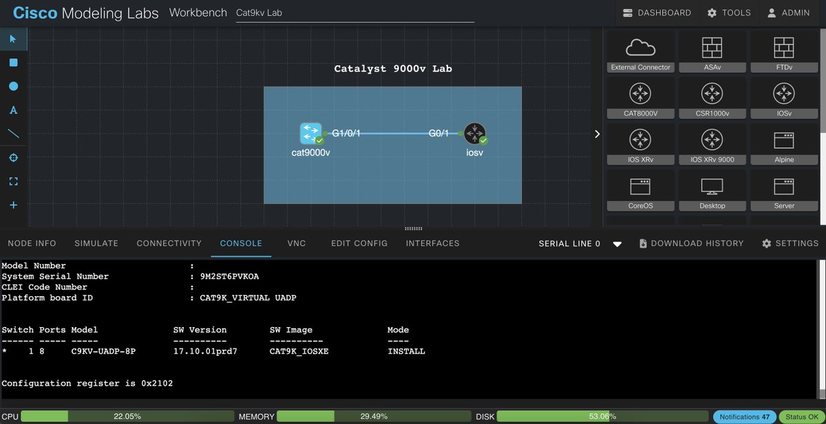 devnetdan's tweet photo. Well, CML 2.5 is going to be fun... 😈 #cml2 #cat9kv
Video coming out soon! https://t.co/YibbqnR0aS