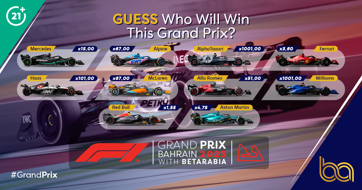 betarabia_lb's tweet photo. The F1 Grand Prix Bahrain is around the corner! Who are you rooting for? 🏎️💨

Welcome to Bahrain 🌅

Betarabia is fully Licensed by the Ministry of Finance of Lebanon.

*Terms &amp; Conditions Apply.

#betarabia #Formula1 #BahrainGP #Formula1Bahrain #SakhirGP #F1MiddleEast #F1Gulf https://t.co/k5q0wopQeB