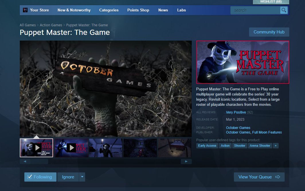Octobergames's tweet image. We just wanna say that it took 4 years for Horror Legends to reach 91 reviews on steam and only 4 days for Puppet Master: The Game. 
Thank you all  for all the love and support for Puppet Master: The Game.  Its been a dream come true!
#puppetmasterthegame #puppetmastergame