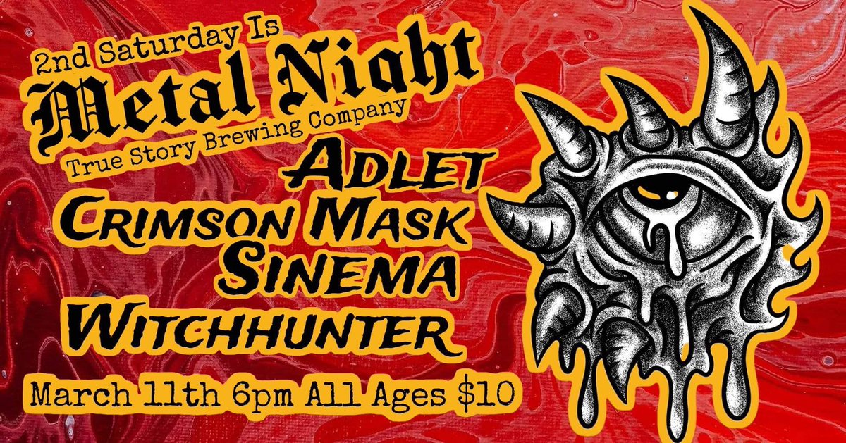 officialsinema's tweet photo. We are one week away from Metal Night at True Story Brewing Company! This is going to be a fun START to our 2023, we can't wait to get loud with everyone! https://t.co/TP99O8NiE9