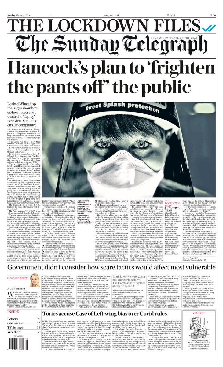 Classic case of what journalists call 'burying the lead.

The real story here is that Matt Hancock & Rishi Sunak hid the fact that #EatOutToHelpOut was killing people.

But the Telegraph wants to promote the fiction that new variants were nothing to worry about.
#bbclaurak #ridge