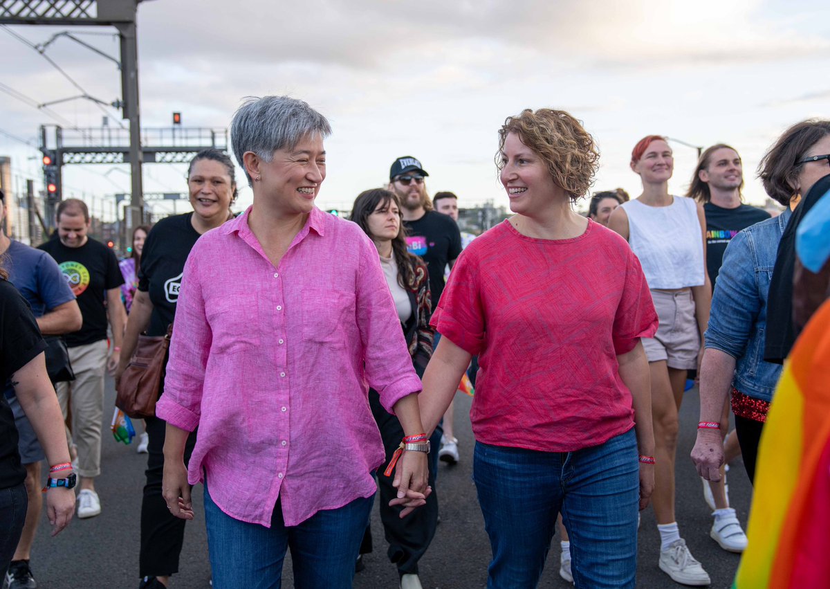 SenatorWong's tweet photo. A special moment walking alongside @AlboMP and Sophie at the @SydWorldPride march this morning.

For those who fought before us and for those who will follow.

Happy World Pride. https://t.co/3WY47s967D
