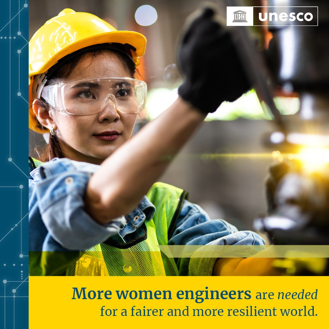 UNESCO's tweet image. Why is it crucial for girls to consider engineering careers? 🤔

Because inclusivity creates a more diverse engineering workforce!

With better #GenderEquality, the challenges posed by the #GlobalGoals will be met more successfully: on.unesco.org/EngDay  #WorldEngineeringDay