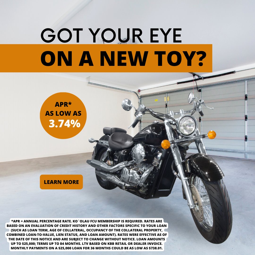 Now is the time to #cruise into the #loanportal and apply for that #newtoy you've always wanted! Click here to start your #motorcycleloan application: 1l.ink/TPJWBTT Not a member yet? Join today! YES! It's that easy! 

#MCBHKaneohe #Loans #NewMotorcycle #UsedMotorcycle