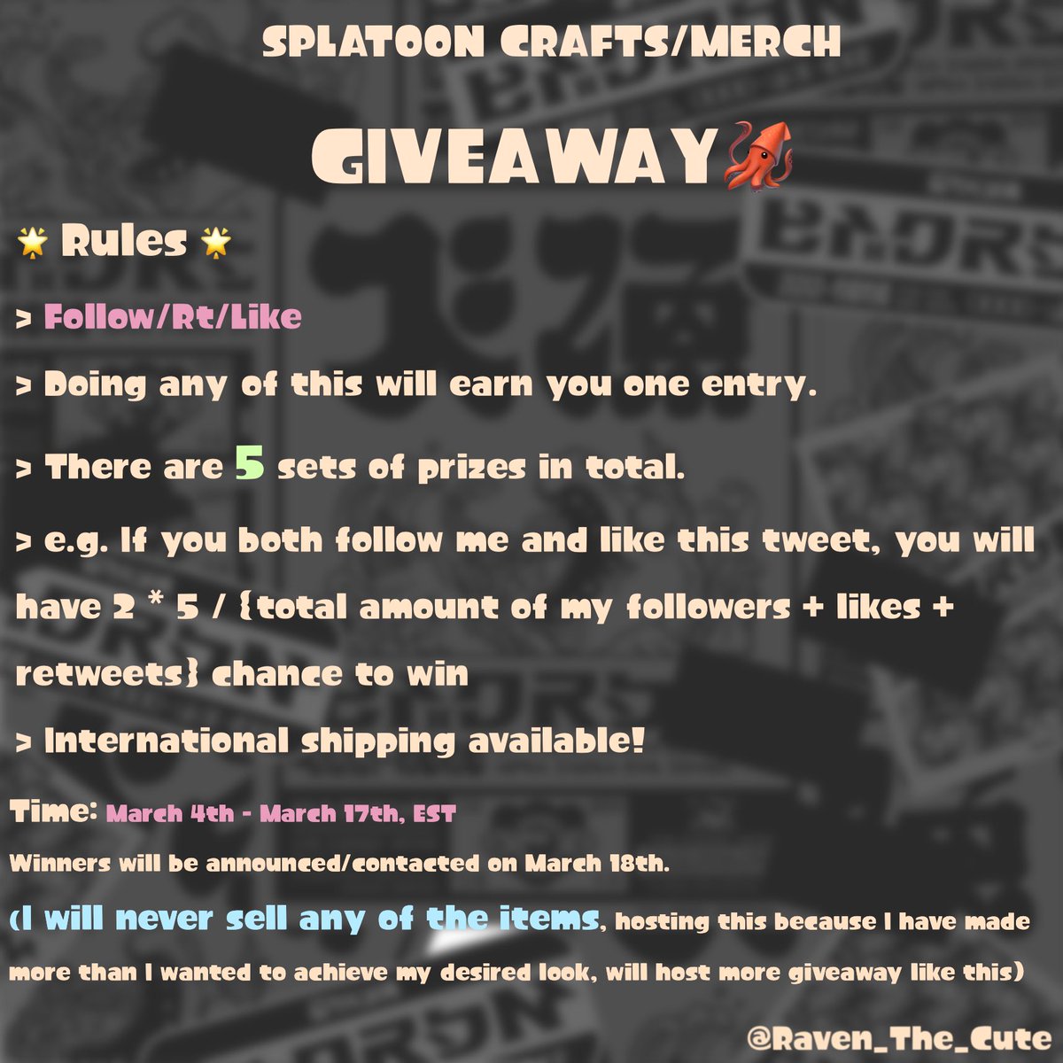 Raven_The_Cute's tweet photo. Decided to do a 🦑#splatoon Giveaway because I have stored too many crafts in my drawer. The chance of winning should be high because I don't have much followers :)

🌟Rules🌟 in the first image.
#Splatoon3 #スプラトゥーン3 #スプラトゥーン https://t.co/dVo6CjYzpm