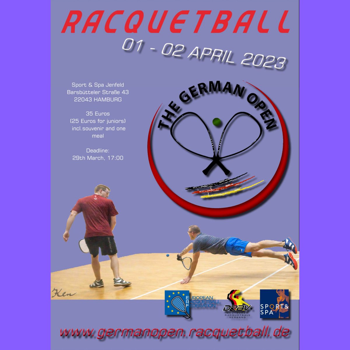 🇩🇪The German Open 2023 is coming up and will take place between the 1st and 2nd of April in the city of Hamburg, Germany. Good luck to all the participants and organizers!
More information on:
germanopen.racquetball.de
<a href="/ERF_Racquetball/">European Racquetball</a>
#racquetball
#europe
#germany🇩🇪
#deutchland