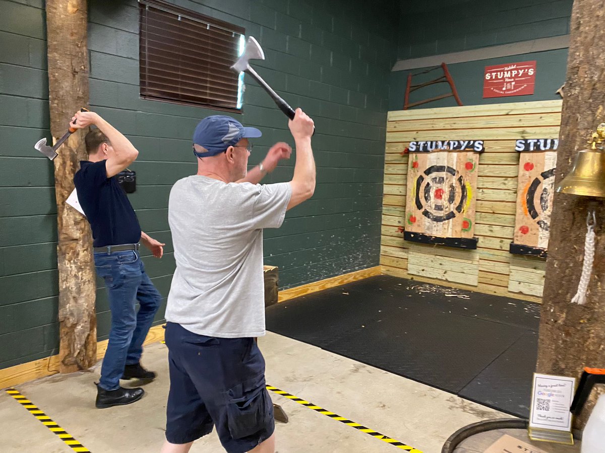 stucansolutions's tweet photo. Team metis aerospace and Stucan Solutions Corporation enjoying a day off from AEWE at Stumpys Hatchet House axe throwing competition. Great fun and wonderful way to relax after hard work team building. #team #veteranownedbusiness #mentalhealthawareness https://t.co/MteBl4oooj