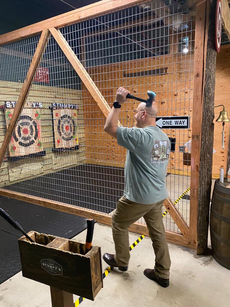 stucansolutions's tweet photo. Team metis aerospace and Stucan Solutions Corporation enjoying a day off from AEWE at Stumpys Hatchet House axe throwing competition. Great fun and wonderful way to relax after hard work team building. #team #veteranownedbusiness #mentalhealthawareness https://t.co/MteBl4oooj