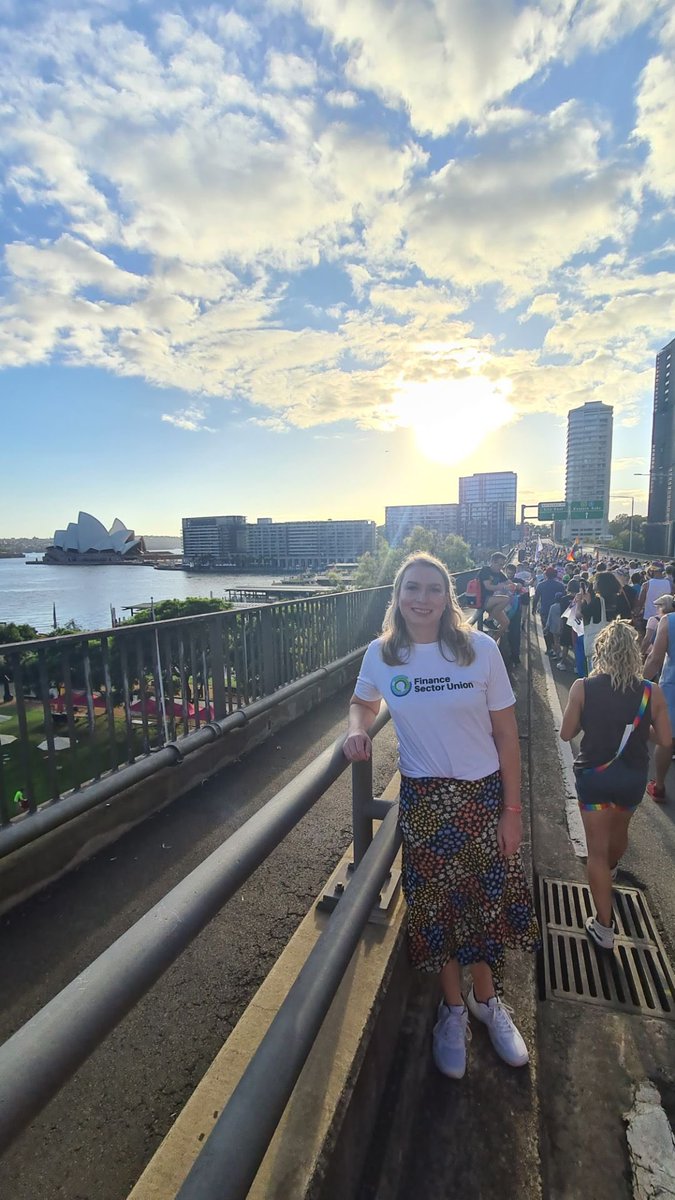 FSU_Australia's tweet photo. FSU member Jayde was representing the union today at the Sydney WorldPride Bridge March! What an amazing day! 🌈 #unionpride #WorldPrideSydney2023 #fsupride https://t.co/VYO8tzEZyy