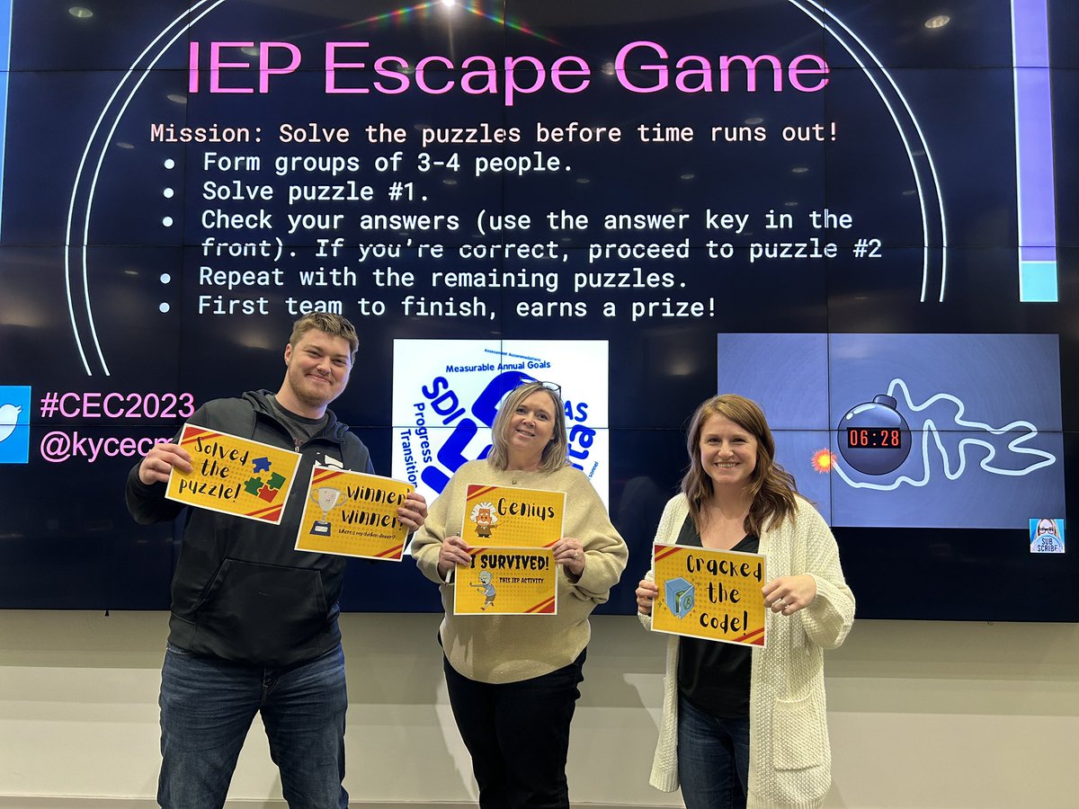 KyCECMembership's tweet photo. New Teacher Academy #CEC2023 is in the books. What a fantastic day!! These teachers used their #IEP knowledge &amp; resources to beat the clock &amp; “escape!” ⏱️🥇🥈Love this, @jennyhogg ! @CECMembership https://t.co/eDsv871z4h