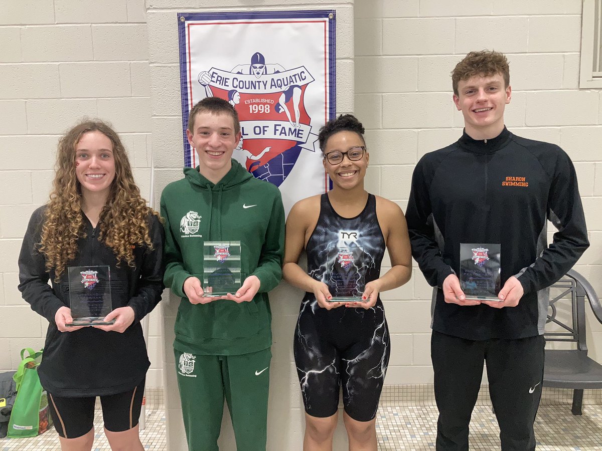 ETNcopper's tweet photo. Cathedral Prep’s Haley Palmer (2A girls); Taylor Allderdice’s Liam Friedlander (3A boys); Meadville’s Maura Bloss (3A girls); and Sharon’s Mark Cattron (2A boys) were the inaugural recipients of the District 10 meet’s outstanding swimmer/diver awards. https://t.co/GxgBDRBV4Q