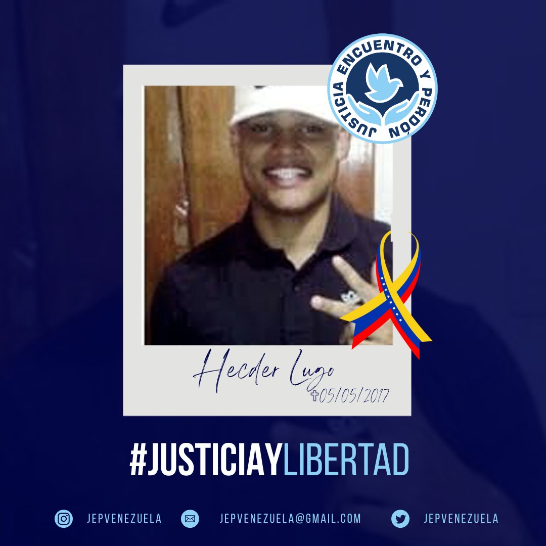 JEPvzla's tweet photo. Víctima de la peor cara de la represión armada, Hecder Lugo fue asesinado mientras manifestaba el 5 de mayo de 2017. Recordamos a este joven que salió a defender sus ideales y abrazamos a su familia que exige justicia. 
¡Siempre presente!
#JusticiayLibertad https://t.co/Hr8GKWkmSE