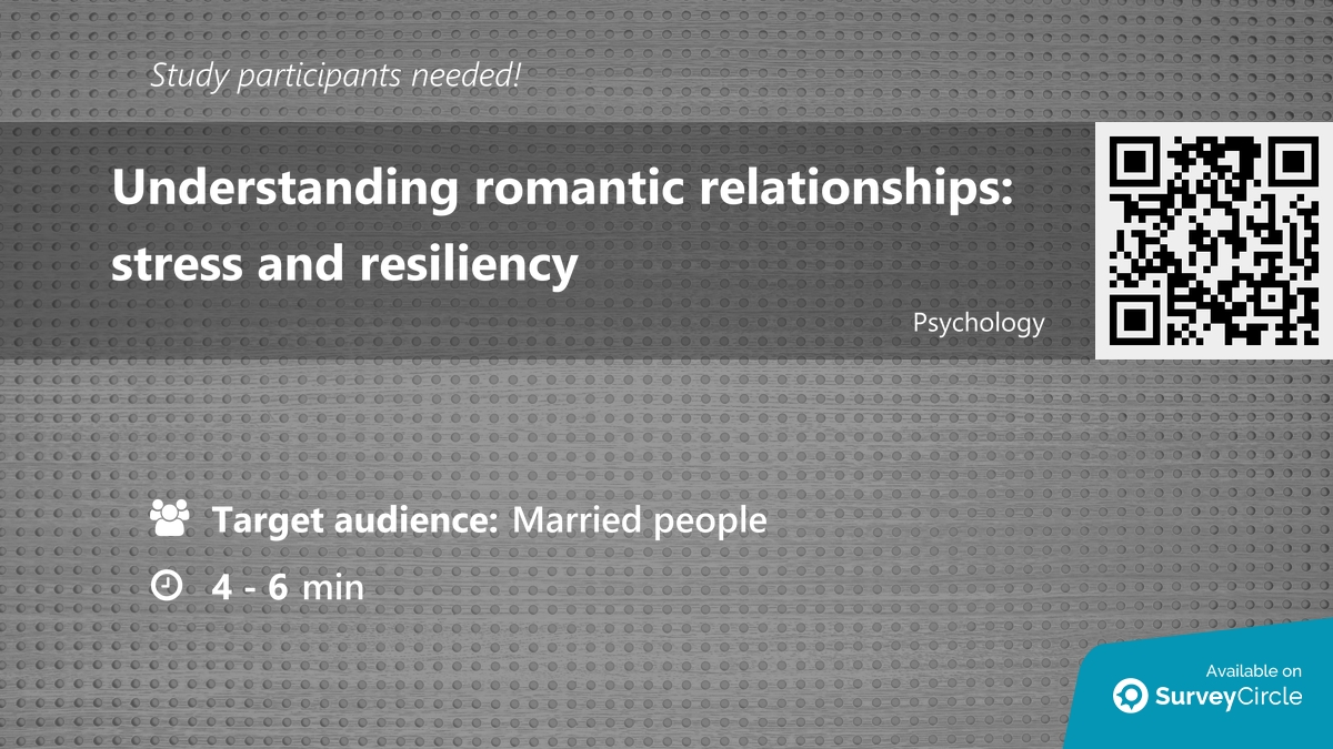 Participants needed for online survey!

Topic: 'Understanding romantic relationships: stress and resiliency' surveycircle.com/FHK2RV/ via @SurveyCircle

#PerceivedStress #CoupleSatisfaction #resiliency #AmityUniversityMumbai #survey #surveycircle